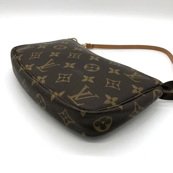 LOUIS VUITTON Authentic Brown Monogram Leather Pochette Mini Bag - Picture 3 of 10